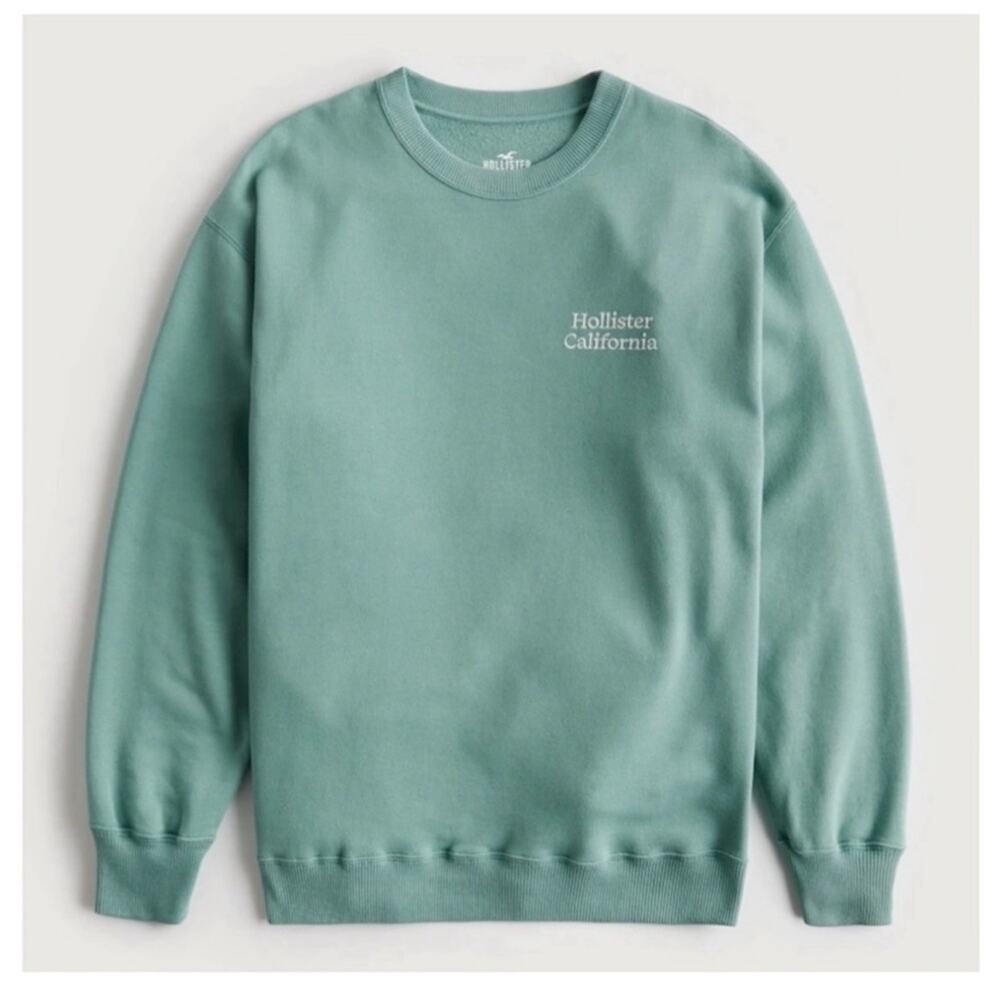 Hollister | Teal Blue Logo Oversized Crewneck Sweatshirt Casual Comfy Beach S